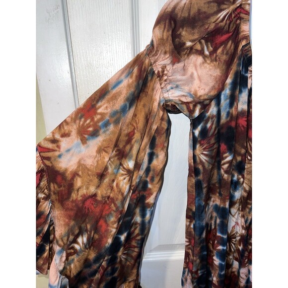 Voom joy han Tunic Womens M Tie Dye Off Shoulder Dress Cascading Angel Sleeve - Picture 2 of 7